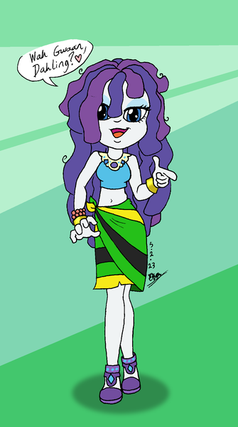 Size: 1080x1936 | Tagged: safe, artist:tmntsam, derpibooru import, rarity, human, equestria girls, dreadlocks, hairity, image, jamaican, midriff, png, signature, solo, speech bubble, text