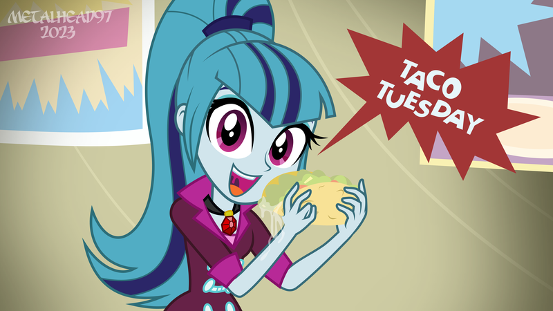 Size: 8000x4500 | Tagged: safe, artist:metalhead97, ponerpics import, sonata dusk, equestria girls, clothes, female, food, image, looking at you, png, taco