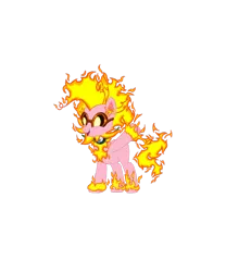 Size: 960x1152 | Tagged: safe, artist:real end, derpibooru import, pinkie pie, pony, black sclera, ear fluff of fire, fire, flaming hooves, goggles, image, leaf, mane of fire, plants vs zombies, png, pvz heroes, simple background, smiling, solar flare (pvz), solo, superhero, tail, tail of fire, transparent background, waving