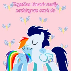 Size: 1400x1400 | Tagged: safe, artist:mlplary6, derpibooru import, rainbow dash, soarin', pegasus, pony, boyfriend and girlfriend, eyes closed, female, image, jpeg, love, male, mare, shipping, soarindash, stallion, straight, text