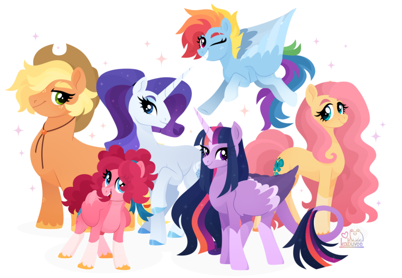 Size: 7000x4848 | Tagged: safe, artist:kabuvee, derpibooru import, applejack, fluttershy, pinkie pie, rainbow dash, rarity, twilight sparkle, twilight sparkle (alicorn), alicorn, earth pony, pegasus, pony, alternate design, earth pony fluttershy, image, mane six, pegasus pinkie pie, png, race swap, simple background, transparent background