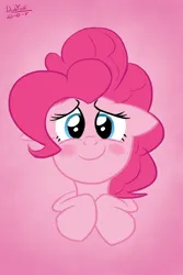 Size: 1600x2400 | Tagged: safe, artist:dashyoshi, derpibooru import, pinkie pie, earth pony, pony, blushing, cute, diapinkes, floppy ears, image, looking at you, png, simple background, smiling, smiling at you, solo