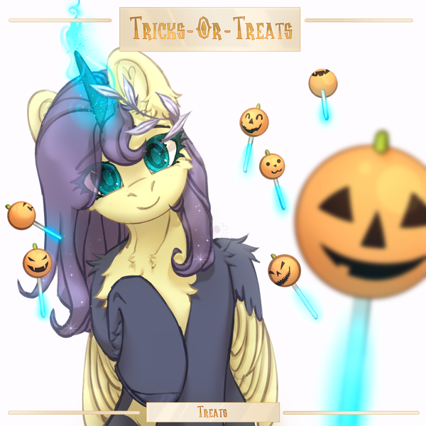 Size: 2500x2500 | Tagged: safe, artist:medkit, derpibooru import, oc, unnamed oc, unofficial characters only, alicorn, pony, accessory, alicorn oc, blue magic, blurry, candy, cheek fluff, chest fluff, colored ear fluff, colored eyebrows, colored eyelashes, colored hooves, colored horn, colored lineart, colored pupils, colored sketch, colored wings, day 7, drawtober, ear cleavage, ear fluff, ears up, english, ethereal mane, eye clipping through hair, eyebrows, eyebrows visible through hair, feathered wings, female, folded wings, food, frame, front view, glow, half body, head sideways, heart shaped, high res, hoof fluff, horn, horseshoes, image, leaves, lidded eyes, lightly watermarked, lollipop, looking at you, loose hair, magic, mare, metal, olive branch, paint tool sai 2, png, pumpkin, raised hoof, shoulder fluff, signature, simple background, sitting, sketch, smiling, smiling at you, solo, starry mane, stars, sternocleidomastoid, telekinesis, text, treat, treats, tricks or treats, two toned coat, wall of tags, watermark, wing fluff, wings