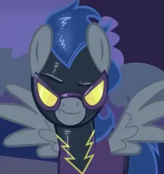 Size: 635x674 | Tagged: suggestive, edit, edited screencap, editor:anonymous, screencap, descent, pegasus, pony, /mlp/ latex requests, clothes, costume, cropped, goggles, image, latex, latex mask, latex suit, png, raised eyebrow, shadowbolts, shadowbolts costume, smiling, smirk, solo, spread wings, wings
