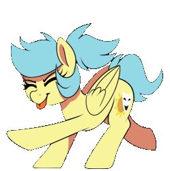 Size: 530x532 | Tagged: safe, artist:thebatfang, oc, oc:matinée, unofficial characters only, pegasus, pony, animated, cute, dancing, do the sparkle, eyes closed, female, folded wings, gif, happy, image, jumping, kicking, mare, mare fair, mare fair 2023, ocbetes, pegasus oc, ponytail, silly, simple background, snowpity inc., solo, the club can't even handle me right now, tongue out, transparent background, wings