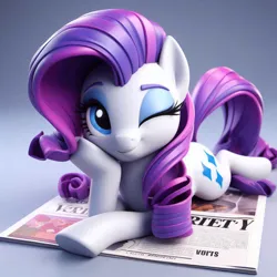 Size: 828x828 | Tagged: safe, artist:pinkiepiepics, derpibooru import, machine learning generated, rarity, earth pony, pony, ai content, cute, earth pony rarity, eyebrows, eyeshadow, female, g4, hoof on cheek, image, jpeg, makeup, mare, newspaper, race swap, raribetes, solo