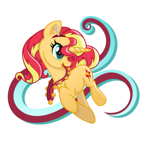 Size: 828x828 | Tagged: safe, artist:santamouse23, derpibooru import, sunset shimmer, pony, unicorn, antlers, bells, christmas, female, holiday, image, mare, png, simple background, solo, swirls, transparent background