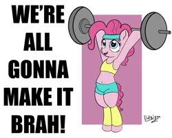Size: 3395x2731 | Tagged: safe, artist:datzigga, derpibooru import, pinkie pie, pony, belly button, image, png, weight lifting, weights, workout outfit