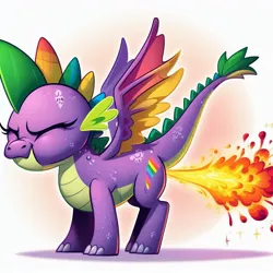 Size: 1024x1024 | Tagged: safe, derpibooru import, machine learning generated, dragon, ai content, eyes closed, fart, female, fire, fire fart, generator:dall-e 3, image, jpeg, prompter:nebbie, solo, straining