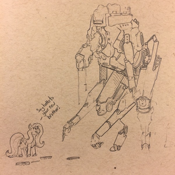 Size: 1280x1280 | Tagged: dead source, safe, artist:greyscaleart, derpibooru import, fluttershy, pegasus, pony, robot, 2018, dialogue, female, image, jpeg, looking up, mare, monochrome, old art, pencil drawing, roomba, roombashy, traditional art