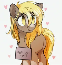 Size: 2547x2700 | Tagged: safe, artist:opalacorn, derpibooru import, oc, unofficial characters only, earth pony, pony, blaze (coat marking), coat markings, commission, facial markings, female, floating heart, free hugs, heart, image, jpeg, mare, not derpy, sign, simple background, smiling, solo, white background