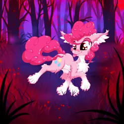 Size: 2500x2500 | Tagged: safe, artist:rurihal, derpibooru import, pinkie pie, earth pony, hengstwolf, werewolf, wolf, wolf pony, chest fluff, claws, fangs, female, floppy ears, full moon, halloween, holiday, image, moon, night, nightmare night, paws, png