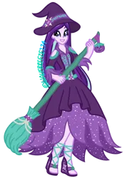 Size: 688x964 | Tagged: safe, artist:wavebreeze234, derpibooru import, starlight glimmer, equestria girls, broom, hat, image, png, simple background, solo, transparent background, witch, witch hat