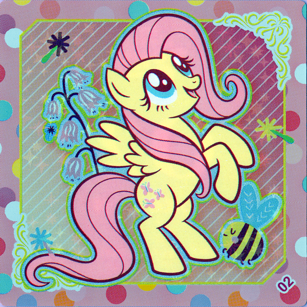 Size: 2898x2898 | Tagged: safe, derpibooru import, official, fluttershy, bee, insect, pegasus, pony, female, flower, image, kayou, mare, open mouth, png, rearing, scan, solo