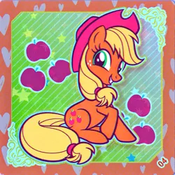 Size: 2898x2898 | Tagged: safe, derpibooru import, official, applejack, earth pony, pony, applejack's hat, cowboy hat, cutie mark, female, hat, image, kayou, mare, png, scan, sitting, solo