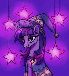 Size: 987x1090 | Tagged: safe, artist:calicokittyq, derpibooru import, twilight sparkle, twilight sparkle (alicorn), alicorn, pony, alternate hairstyle, cape, clothes, cute, female, hat, image, mare, png, solo, star swirl the bearded costume, stars, twiabetes, wizard hat