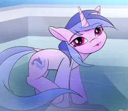 Size: 2300x2000 | Tagged: safe, artist:andaluce, derpibooru import, sea swirl, seafoam, pony, unicorn, :3, :p, background pony, cute, female, image, looking at you, mare, png, solo, swimming pool, tongue out