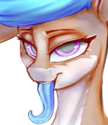 Size: 1637x1897 | Tagged: safe, artist:sketchy knight, derpibooru import, oc, oc:lissy fluffball, pony, bedroom eyes, blue tongue, female, image, lidded eyes, long tongue, looking at you, open mouth, png, smiling, smiling at you, teeth, tongue out