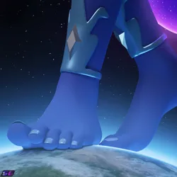 Size: 2160x2160 | Tagged: suggestive, artist:shadowboltsfm, derpibooru import, princess luna, anthro, plantigrade anthro, 3d, barefoot, bigger than a planet, blender, earth, feet, female, fetish, foot fetish, foot focus, giant anthro, giantess, glow, glowing tail, high res, image, jewelry, macro, not sfm, png, tail, toes