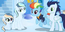 Size: 750x365 | Tagged: safe, artist:lps604, derpibooru import, rainbow dash, soarin', oc, oc:rainbow light, oc:solstice dash, pegasus, pony, the last problem, female, filly, foal, image, jpeg, male, mare, offspring, older, older rainbow dash, parent:rainbow dash, parent:soarin', parents:soarindash, shipping, soarindash, stallion, straight