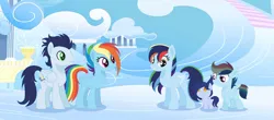 Size: 750x331 | Tagged: safe, artist:littsandy, derpibooru import, rainbow dash, soarin', oc, pegasus, pony, colt, female, filly, foal, image, jpeg, male, mare, offspring, parent:rainbow dash, parent:soarin', parents:soarindash, shipping, soarindash, stallion, straight