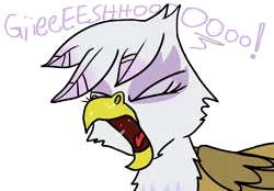 Size: 10032x6976 | Tagged: safe, artist:graymist, derpibooru import, gilda, gryphon, absurd resolution, birb, chest fluff, eyelashes, eyes closed, feather, fluffy, image, loud, mucus, nostrils, open mouth, png, powerful, random, simple background, sneezing, solo, spit, spray, tongue out, transparent background