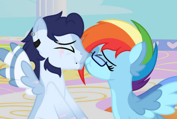 Size: 749x502 | Tagged: safe, artist:baileythepegasus, artist:box-of-ideas, artist:dilemmas4u, derpibooru import, rainbow dash, soarin', pegasus, pony, alternate design, base used, duo, female, image, jpeg, male, mare, shipping, soarindash, stallion, straight, twitterina design