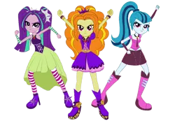 Size: 1024x735 | Tagged: artist needed, safe, artist:givralix, derpibooru import, edit, vector edit, adagio dazzle, aria blaze, sonata dusk, equestria girls, rainbow rocks, .svg available, absurd resolution, boots, clothes, image, looking at you, png, pose, shoes, simple background, the dazzlings, transparent background, trio, vector