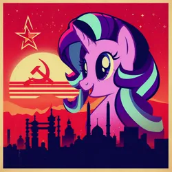 Size: 1024x1024 | Tagged: safe, derpibooru import, machine learning generated, starlight glimmer, ai content, communism, exploitable meme, image, jpeg, meme