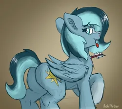 Size: 2233x1996 | Tagged: safe, artist:reddthebat, derpibooru import, oc, oc:alaska (reddthebat), unofficial characters only, ghost, ghost pony, pegasus, pony, undead, arrow, blood, butt, female, gradient background, image, jpeg, looking back, mare, nosebleed, open mouth, open smile, plot, raised hoof, signature, smiling, solo, tongue out