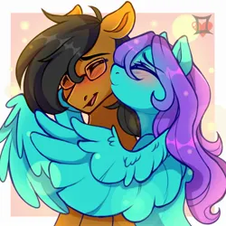 Size: 2000x2000 | Tagged: safe, artist:lemondoods, ponerpics import, oc, unofficial characters only, pony, female, happy, image, jpeg, male, male oc, mare