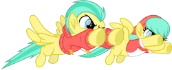 Size: 8290x3380 | Tagged: safe, artist:starryshineviolet, derpibooru import, barley barrel, pickle barrel, pegasus, pony, rainbow roadtrip, absurd resolution, barrel twins, beanie hat, brother and sister, clothes, colt, duo, female, filly, flying, foal, hat, hoodie, image, male, male and female, png, shirt, siblings, simple background, t-shirt, transparent background, twins, vector