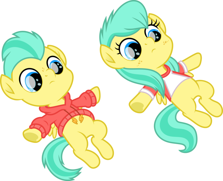 Size: 7283x5928 | Tagged: safe, artist:starryshineviolet, derpibooru import, barley barrel, pickle barrel, pegasus, pony, rainbow roadtrip, absurd resolution, barrel twins, brother and sister, clothes, colt, cute, duo, female, filly, foal, hoodie, image, looking at someone, looking up, lying down, male, male and female, png, shirt, siblings, simple background, t-shirt, transparent background, twins, vector