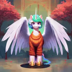 Size: 768x768 | Tagged: safe, machine learning generated, ponerpics import, ponybooru import, stable diffusion, princess celestia, alicorn, ai content, clothes, image, jpeg, looking at you, short hair, short hair celestia, sweater