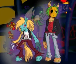 Size: 2046x1728 | Tagged: safe, derpibooru import, oc, anthro, earth pony, pegasus, biker, biker gang, biker jacket, clothes, derp oc, hockey mask, image, jacket, jaws oc, mask, mlha, mylittlehazardsarea, png, robotic arm