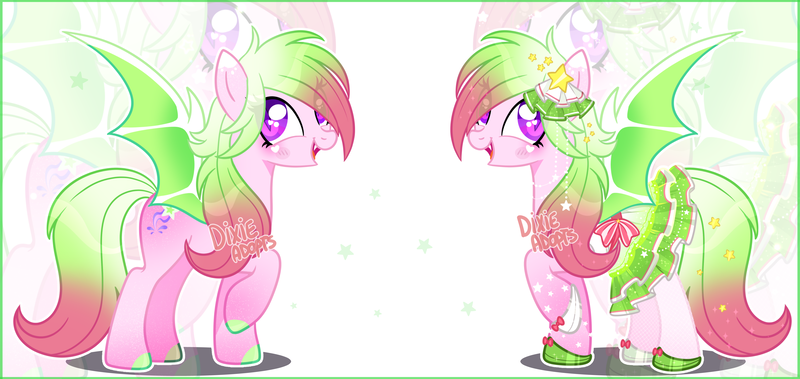 Size: 4188x1984 | Tagged: safe, artist:dixieadopts, derpibooru import, oc, oc:limelight, unofficial characters only, bat pony, pony, clothes, female, image, mare, png, skirt, solo, zoom layer