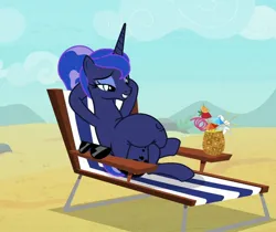 Size: 1288x1080 | Tagged: suggestive, derpibooru import, princess luna, alicorn, beach, belly, belly button, image, jpeg, stomach, vacation, vore