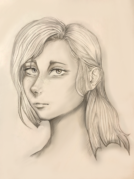 Size: 1536x2048 | Tagged: safe, artist:hysteriana, derpibooru import, babs seed, human, bust, freckles, humanized, image, old art, phone drawing, png, portrait, sepia, sketch, teenager, traditional art