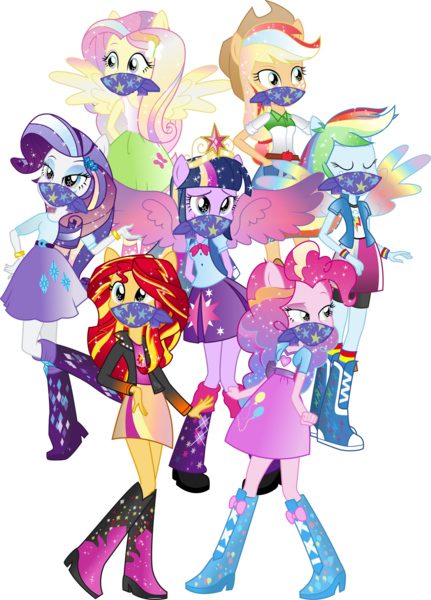 Size: 2876x4000 | Tagged: safe, artist:theshadowstone, derpibooru import, applejack, fluttershy, pinkie pie, rainbow dash, rarity, sci-twi, sunset shimmer, twilight sparkle, equestria girls, big crown thingy, cloth gag, element of magic, gag, humane five, humane seven, humane six, image, jewelry, png, ponied up, regalia, simple background, transparent background