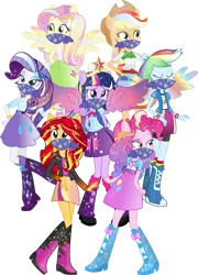 Size: 2876x4000 | Tagged: safe, artist:theshadowstone, derpibooru import, applejack, fluttershy, pinkie pie, rainbow dash, rarity, sci-twi, sunset shimmer, twilight sparkle, equestria girls, big crown thingy, cloth gag, element of magic, gag, humane five, humane seven, humane six, image, jewelry, png, ponied up, regalia, simple background, transparent background