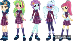 Size: 1192x670 | Tagged: safe, artist:cutler1228, derpibooru import, indigo zap, lemon zest, sour sweet, sugarcoat, sunny flare, equestria girls, clothes, crystal prep academy uniform, image, png, school uniform, shadowbolts, simple background, transparent background