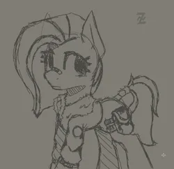 Size: 739x715 | Tagged: safe, artist:zebra, ponerpics import, oc, unofficial characters only, fallout equestria, bag, bandaid, clothes, image, jacket, png, sketch, solo