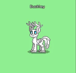 Size: 397x384 | Tagged: safe, derpibooru import, oc, oc:buckley, deer, deer pony, original species, peryton, pony, pony town, antlers, deer oc, folded wings, green background, image, male, non-pony oc, peryton oc, png, simple background, tail, tail feathers, white fur, wings