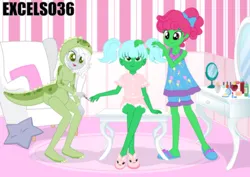 Size: 1102x780 | Tagged: safe, artist:excelso36, derpibooru import, oc, oc:fossil fluster, oc:northern haste, unofficial characters only, human, clothes, diaper, dresser, dressup, girly, humanized, image, jpeg, makeup, nailp, onesie, pajamas, pigt, sissy, slippers, wig