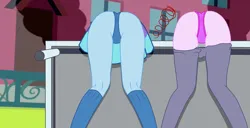 Size: 3719x1900 | Tagged: suggestive, artist:gmaplay, derpibooru import, starlight glimmer, trixie, cheer you on, equestria girls, equestria girls series, spoiler:eqg series (season 2), ass, butt, defeated, female, glimmer glutes, image, png, presenting, solo, the great and powerful ass, unconscious