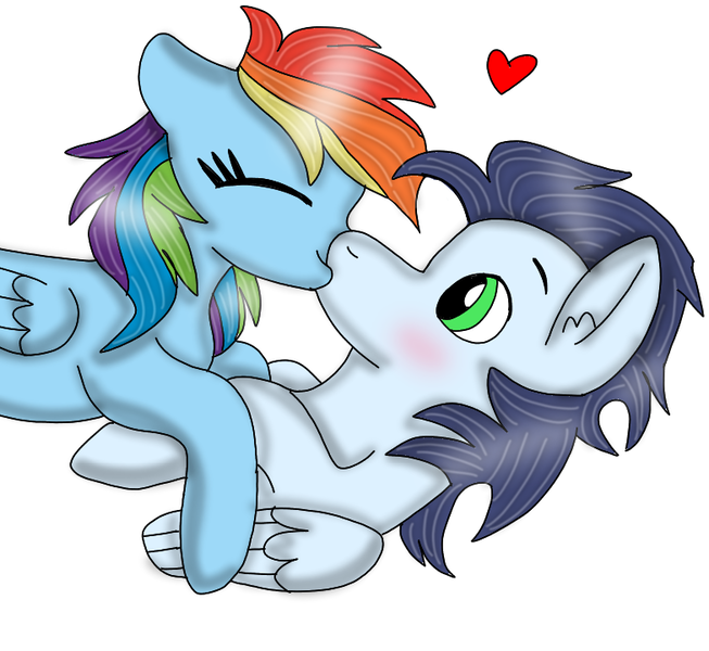 Size: 784x720 | Tagged: safe, artist:dasher666, artist:justcallmescaizor, derpibooru import, edit, rainbow dash, soarin', pegasus, pony, female, image, kiss on the lips, kissing, male, mare, png, shipping, soarindash, stallion, straight