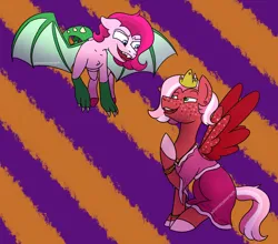 Size: 2500x2200 | Tagged: safe, artist:whimsicalseraph, derpibooru import, oc, oc:raspberry sorbet, oc:strawberry syrup, unofficial characters only, pegasus, pony, clothes, costume, dragon costume, female, halloween, holiday, image, incest, nightmare night costume, png, princess costume