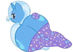 Size: 4682x3355 | Tagged: suggestive, alternate version, artist:duskyzombie, derpibooru import, trixie, pony, unicorn, butt, butt touch, clothes, female, huge butt, image, large butt, looking back, lying down, mare, plot, png, simple background, socks, solo, squish, the ass was fat, the great and powerful ass, transparent background, vector, wide hips