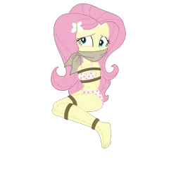 Size: 2000x2000 | Tagged: suggestive, artist:nie-martw-sie-o-mnie, derpibooru import, fluttershy, equestria girls, bondage, bound and gagged, bra, cloth gag, clothes, damsel in distress, gag, image, kidnapped, panties, png, rope, rope bondage, scared, solo, tied up, underwear