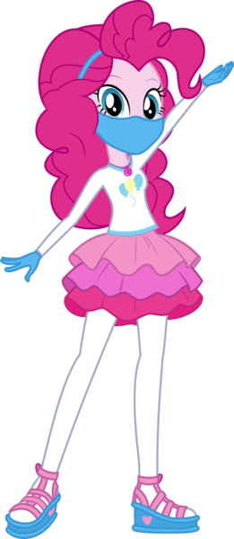 Size: 3918x9004 | Tagged: safe, artist:brokenadam, artist:twilirity, derpibooru import, edit, vector edit, pinkie pie, equestria girls, equestria girls series, absurd resolution, blue face mask, blue gloves, clothes, coronavirus, covid-19, cutie mark, cutie mark on clothes, face mask, gloves, hairband, image, jewelry, long sleeves, looking at you, magical geodes, mask, png, rah rah skirt, simple background, skirt, transparent background, vector